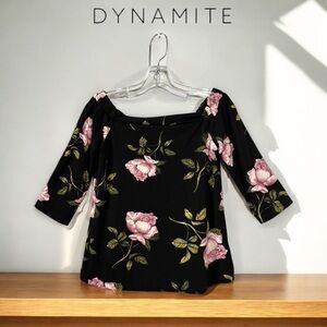 NWOT, Dynamite, Black Floral Women's Blouse, Small 🌸
